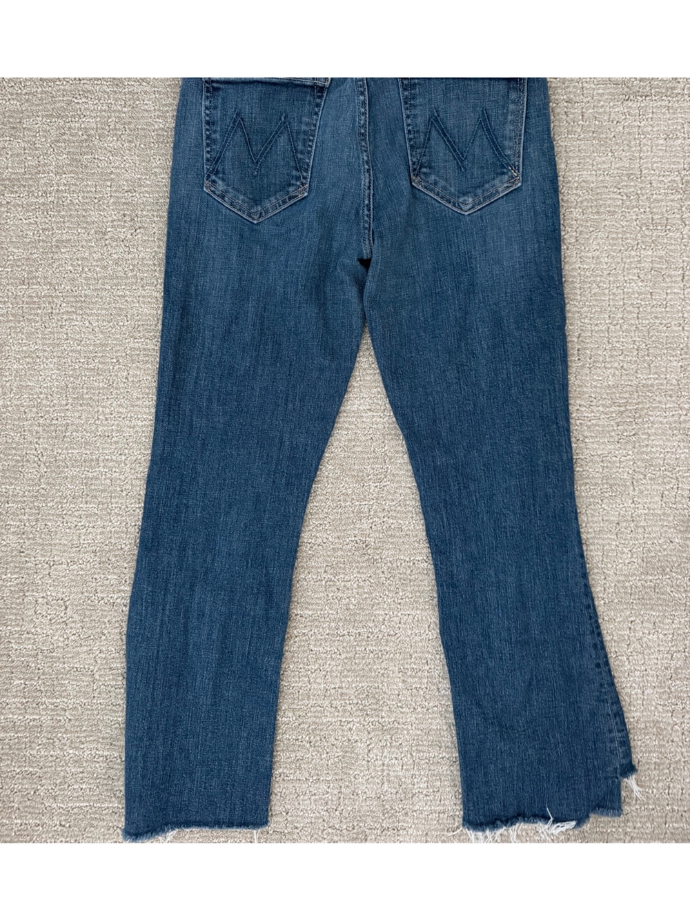 MOTHER Insider Crop Step Fray Indigo Blue Flare Crop Jeans - Picture 5 of 13